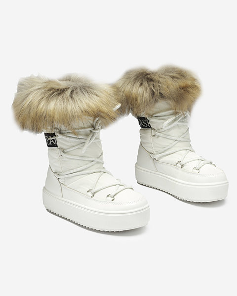 Biele detské slip-on topánky a'la snow boots s kožušinkou Asika - Obuv