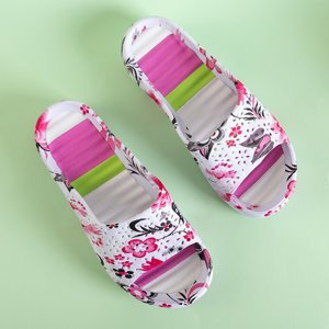 Biele - ružové dámske gumové papuče s kvetinovým vzorom Pikolisa - Obuv