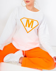 Bielo-oranžová dámska športová tepláková súprava s odznakom - Oblečenie