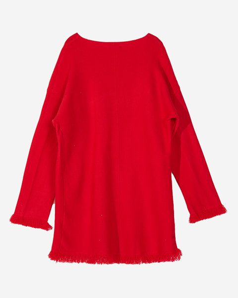 Červená dámska svetrová tunika so strapcami - Oblečenie
