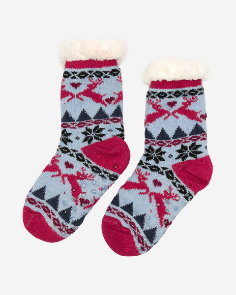 Červené a modré dámske ponožky s vianočným vzorom - Spodná bielizeň