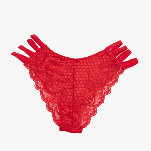 Červené čipkované dámske nohavičky brazílskeho typu s pruhmi - Spodná bielizeň