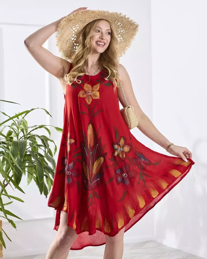 Červené dámske kvetinové plážové šaty na posteľ - Oblečenie