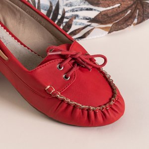 Červené dámske mokasíny s viazaním Norami - topánky