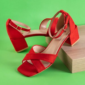 Červené dámske sandále na nízkom štvorcovom stĺpiku Cefernia - Obuv