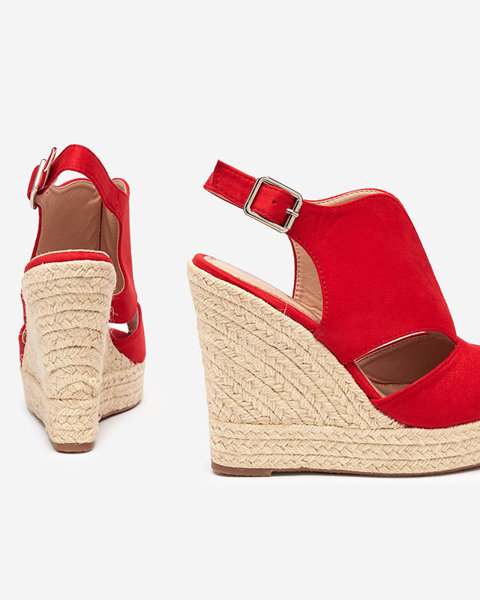 Červené eko semišové dámske klinové sandále Devof - Footwear