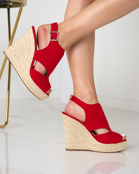 Červené eko semišové dámske klinové sandále Devof - Footwear