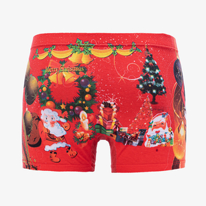Červené pánske boxerky s vianočnou potlačou - Spodná bielizeň