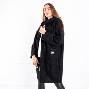 Čierna dámska bunda - kabát s kapucňou - Oblečenie