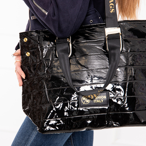 Čierna dámska prešívaná taška na nákupy so zlatými nápismi - Príslušenstvo