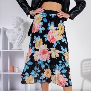 Čierna dlhá skladaná kvetinová sukňa - Oblečenie