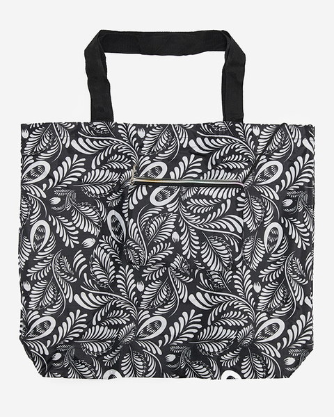 Čierna skladacia nákupná taška s vrecúškom a bielym kvetinovým vzorom - Doplnky
