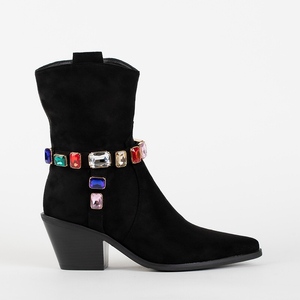 Čierne čižmy a'la kovbojské topánky s ozdobnými kamienkami na zvršku Xei - Obuv