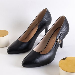 Čierne dámske lodičky na podpätku so sponou Choth- Footwear