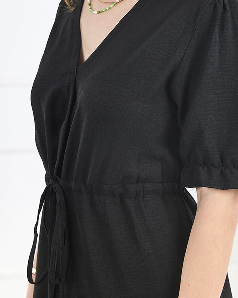 Čierne dámske maxi šaty so zaväzovaním v páse - Oblečenie