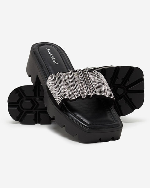 Čierne dámske papuče s kubickou zirkónou Emkoy - Obuv
