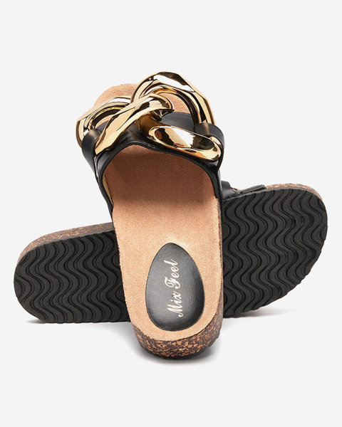Čierne dámske papuče so zlatým zdobením Cirrenka - Obuv