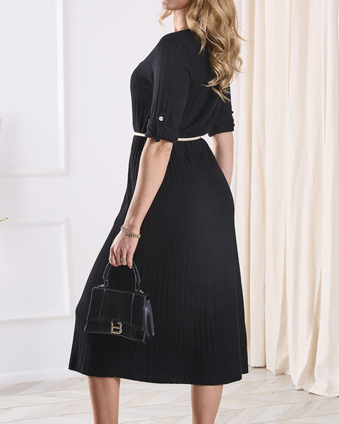 Čierne dámske rebrované midi šaty - Oblečenie