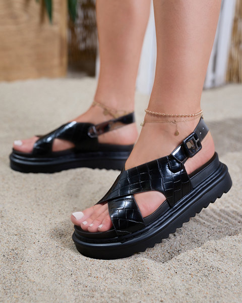 Čierne dámske sandále na platforme s razbou Ewerika - Obuv
