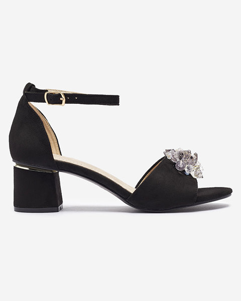 Čierne dámske sandále na podpätku s ozdobnými kryštálmi Cerosso- Obuv