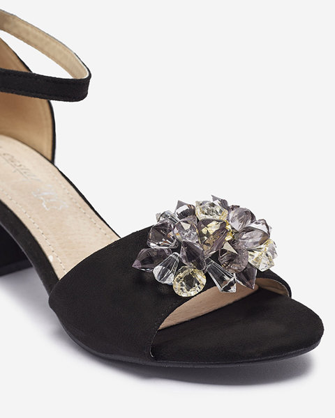 Čierne dámske sandále na podpätku s ozdobnými kryštálmi Cerosso- Obuv