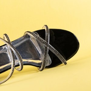 Čierne dámske sandále na stĺpiku so zirkónom Jukko - Topánky