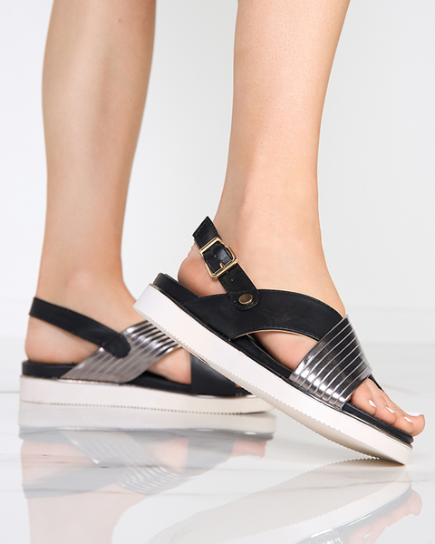 Čierne dámske sandále so strieborným opaskom Gerii- Topánky