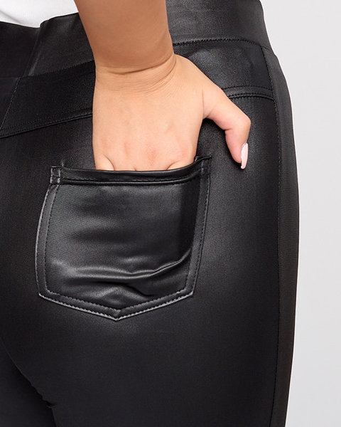Čierne koženkové nohavice PLUS SIZE - Oblečenie