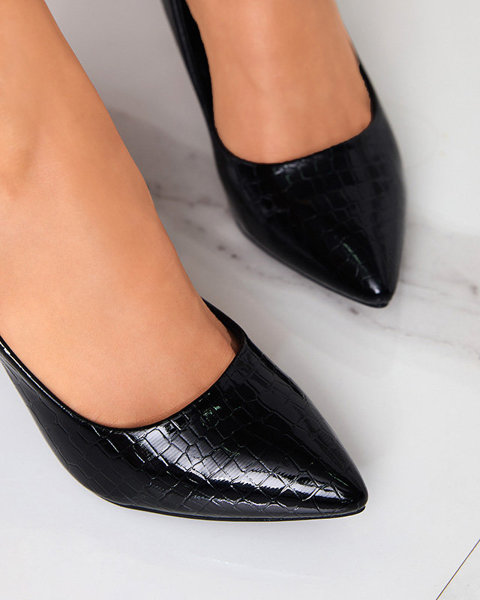 Čierne lakované dámske topánky s reliéfom Jeanori - Obuv