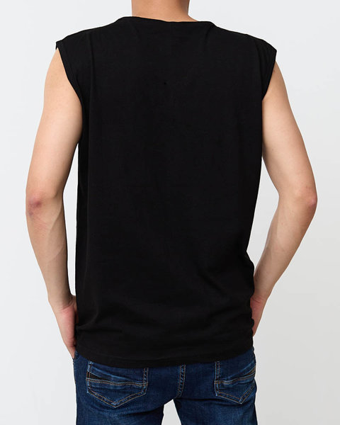 Čierne pánske tričko bez rukávov s potlačou - Oblečenie