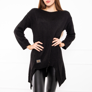 Čierny dámsky dlhý sveter s asymetrickým lemom - Oblečenie