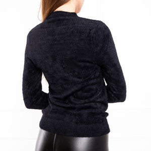 Čierny kožušinový dámsky sveter so stojačikom - Oblečenie