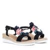 Czarne sandały na niskiej koturnie z ozdobami Florensia - Obuwie