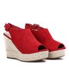 Czerwone sandały z cholewką na wysokiej koturnie Barumini - Obuwie