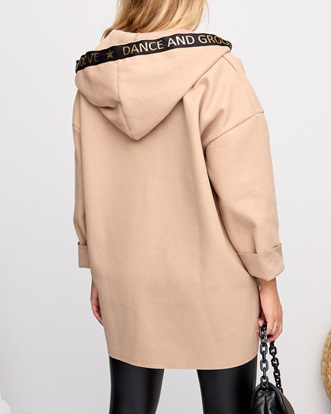 Dámska béžová bunda - kabát s ornamentom - Oblečenie