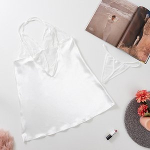 Dámska biela čipkovaná nočná košeľa s tangami - Belizna