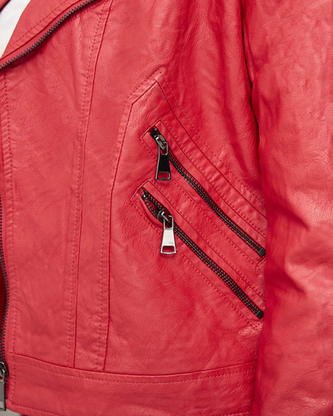 Dámska bunda z ekokože ramoneska v červenej farbe - Oblečenie
