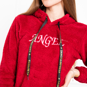 Dámska červená plyšová mikina s potlačou Angel - Oblečenie