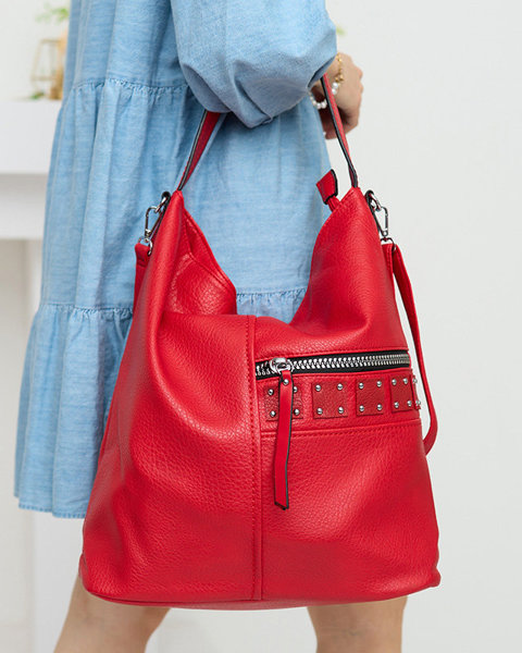 Dámska červená shopper kabelka s kamienkami - Doplnky