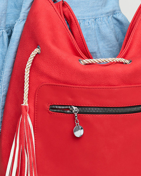 Dámska červená shopper taška so sťahovacími šnúrkami - Doplnky