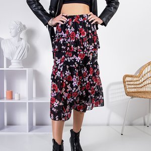 Dámska čierna kvetinová midi sukňa - Oblečenie