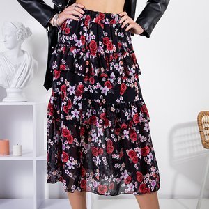 Dámska čierna kvetinová midi sukňa - Oblečenie