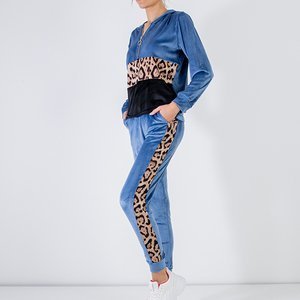 Dámska modrá tepláková súprava s pruhmi z leopardej tlače - Oblečenie