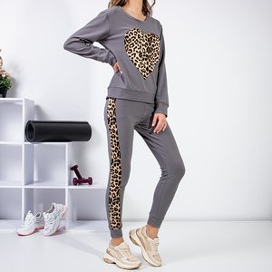 Dámska sivá športová súprava s vložkami z leopardej tlače - Oblečenie