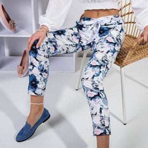 Dámske biele a modré kvetinové nohavice - Oblečenie