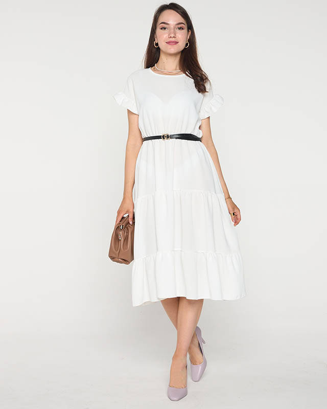 Dámske biele šaty s volánmi - Oblečenie