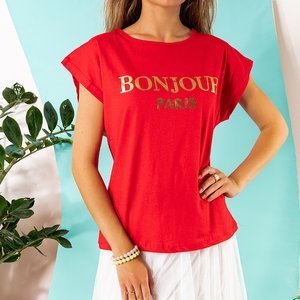 Dámske červené bavlnené tričko s potlačou - Oblečenie