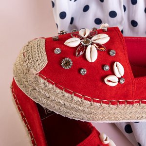 Dámske červené espadrilky s dekoráciou Loranda - Topánky