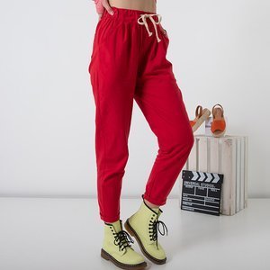 Dámske červené jednoduché bavlnené nohavice PLUS VEĽKOSŤ - Oblečenie