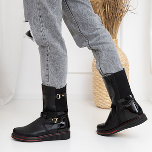 Dámske čierne členkové čižmy s lakovanými vsadkami značky Rojosco - Footwear